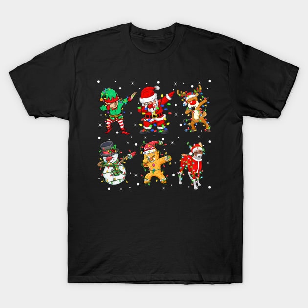 Dabbing Dab Santa Elf Basenji Dog Friends Christmas Lights T-Shirt by nvqdesigns